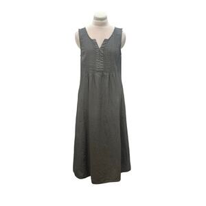 MALVIN 100% LINEN Gray Sleeveless Pintuck Midi Dress SMALL 6 Pockets Lagenlook